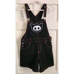 Skelanimals Black Denim Overall Shortalls Goth Gothic Hot Topic M Mall Brand Alt